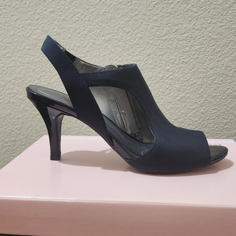 Bandolino Black Peep-Toe Slingback Heels